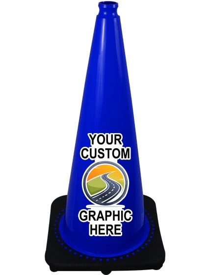 28 inch Blue 7 lbs Traffic Cone with Full Color Graphic