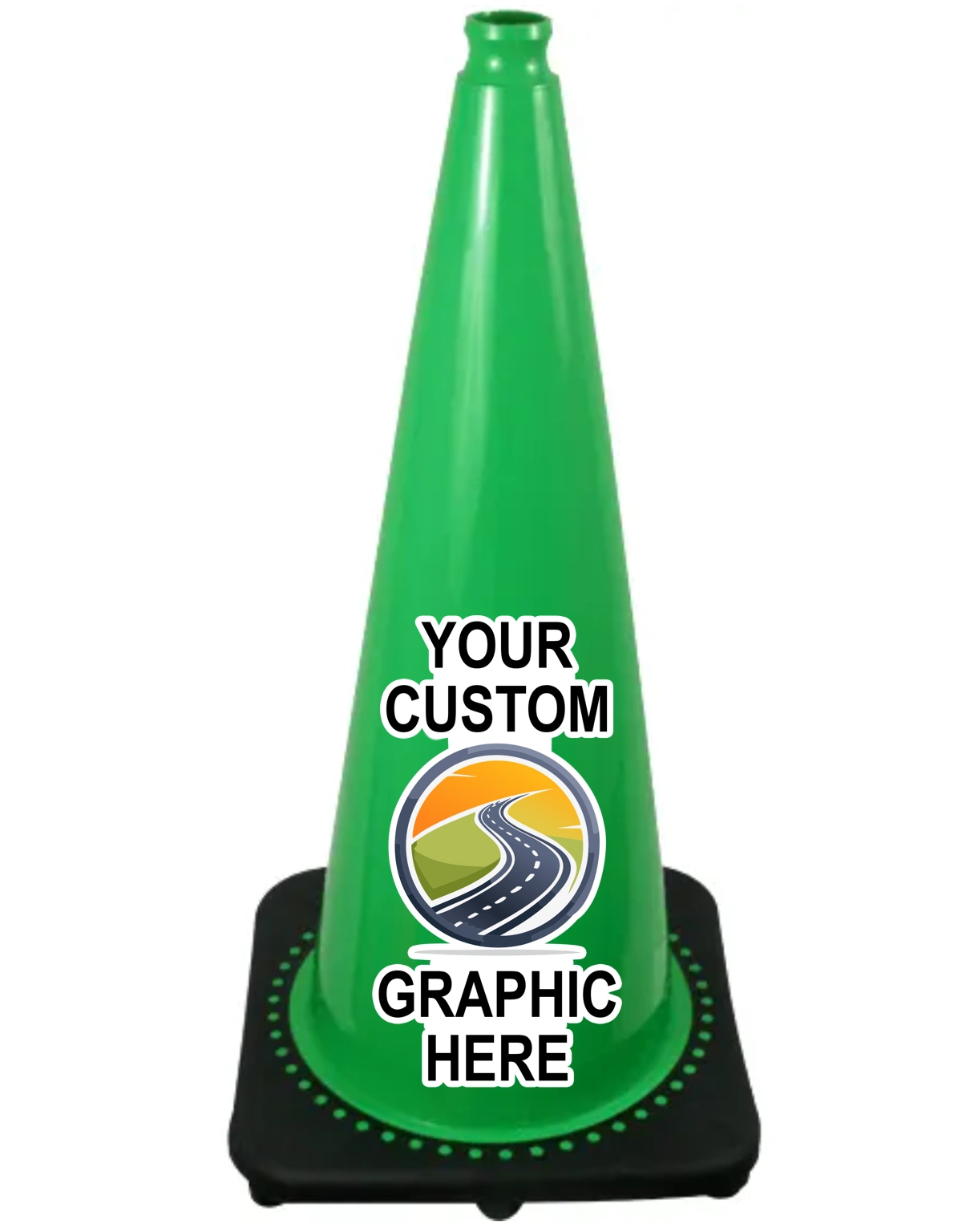 28 inch Green 7 lbs Traffic Cone with Full Color Graphic