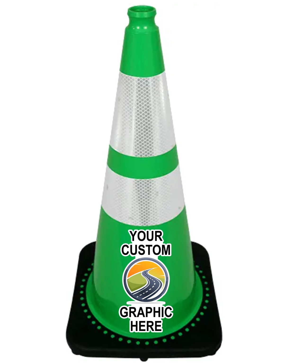 28 inch Green Traffic Cone w/6\" \u0026 4\" Reflective Collars with Full Color Graphic
