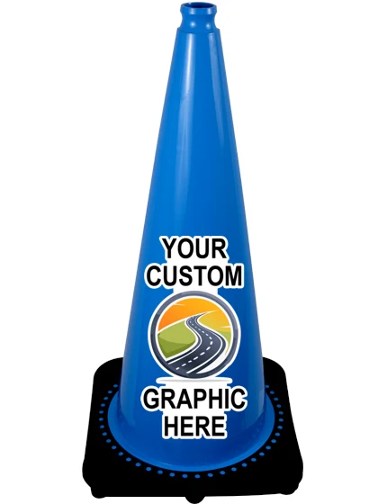 28 inch Light Blue 7 lbs Traffic Cone with Full Color Graphic