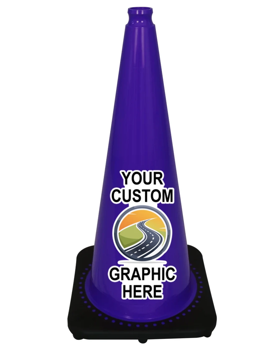 Purple 28\" 7 lbs JBC Black Base Traffic Cone w/ Full Color Graphic