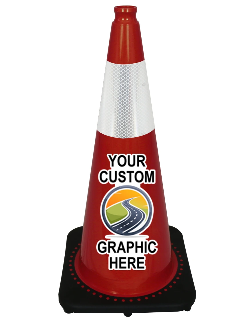 Red 28 inch JBC Traffic Cone w/One 6\" Reflective Collar with Full Color Graphic
