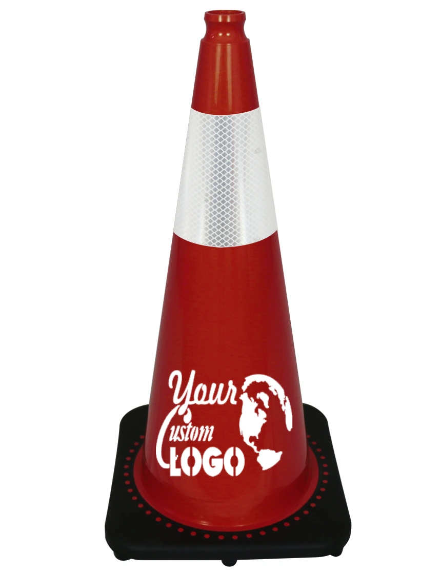 Red 28 inch JBC Traffic Cone w/One 6\" Reflective Collar with Single Color Graphic
