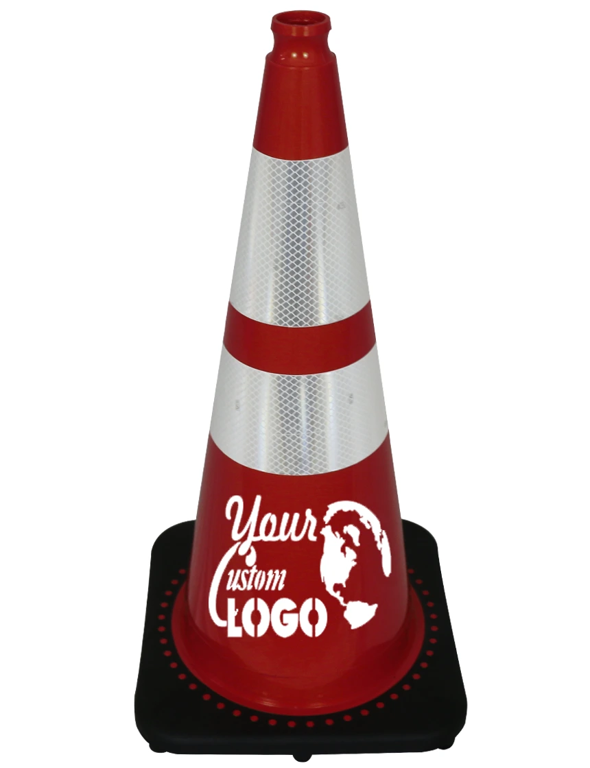 Red 28 inch JBC Traffic Cone with 6\" \u0026 4\" Reflective Collars with Single Color Graphic