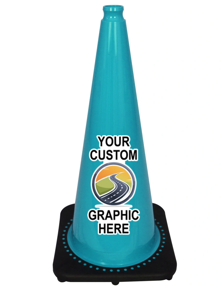 Teal 28\" 7 lbs JBC Black Base Traffic Cone w/ Full Color Graphic