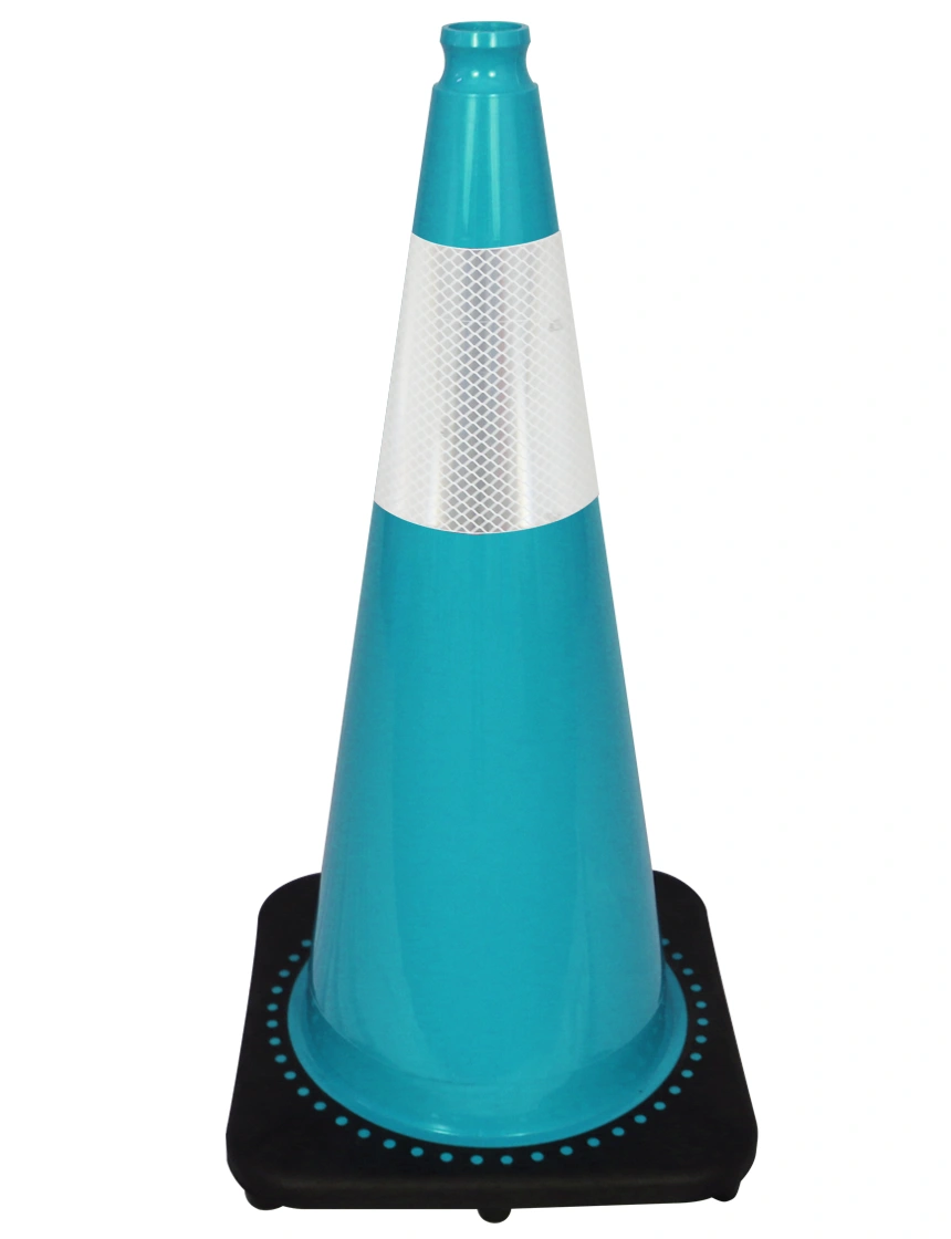 Teal 28\" 7 lbs JBC Black Base Traffic Cone w/ 6\" Reflective Collar