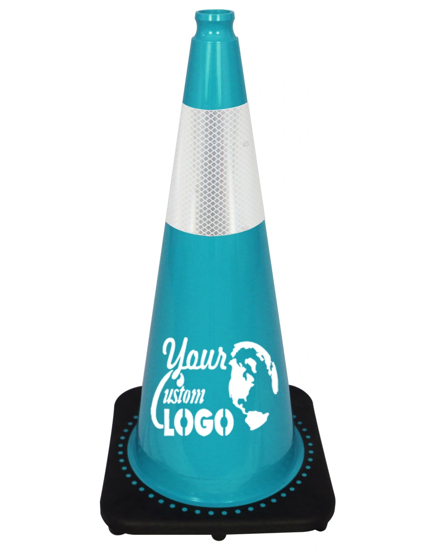 Teal 28\" 7 lbs JBC Black Base Traffic Cone w/ 6\" Reflective Collar w/ Single Color Graphic