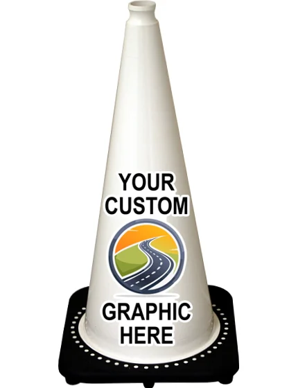 28 inch White 7 lbs Traffic Cone with Full Color Graphic