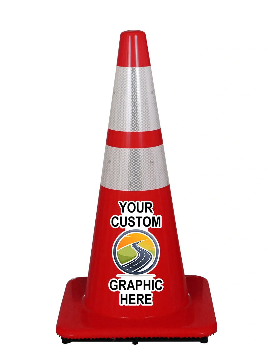 Red 28\" Cone w/ 6\" \u0026 4\" Reflective Collars w/ Full Color Graphic