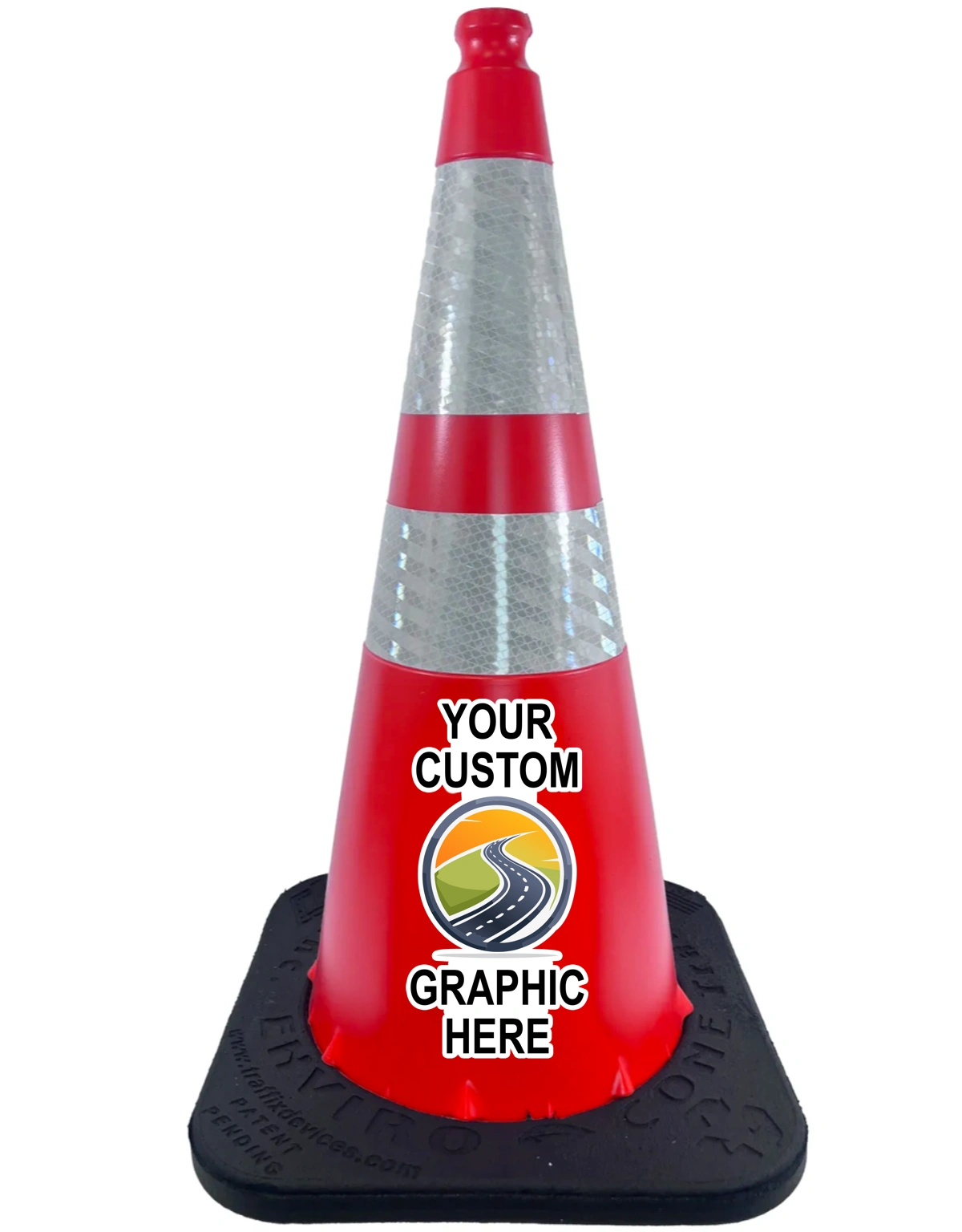 28\", 7.0 Lb., Traffix Devices Enviro-Cone® Traffic Cone, 6\" \u0026 4\" Reflective Collars, Orange \u0026 Full Color Custom Graphic