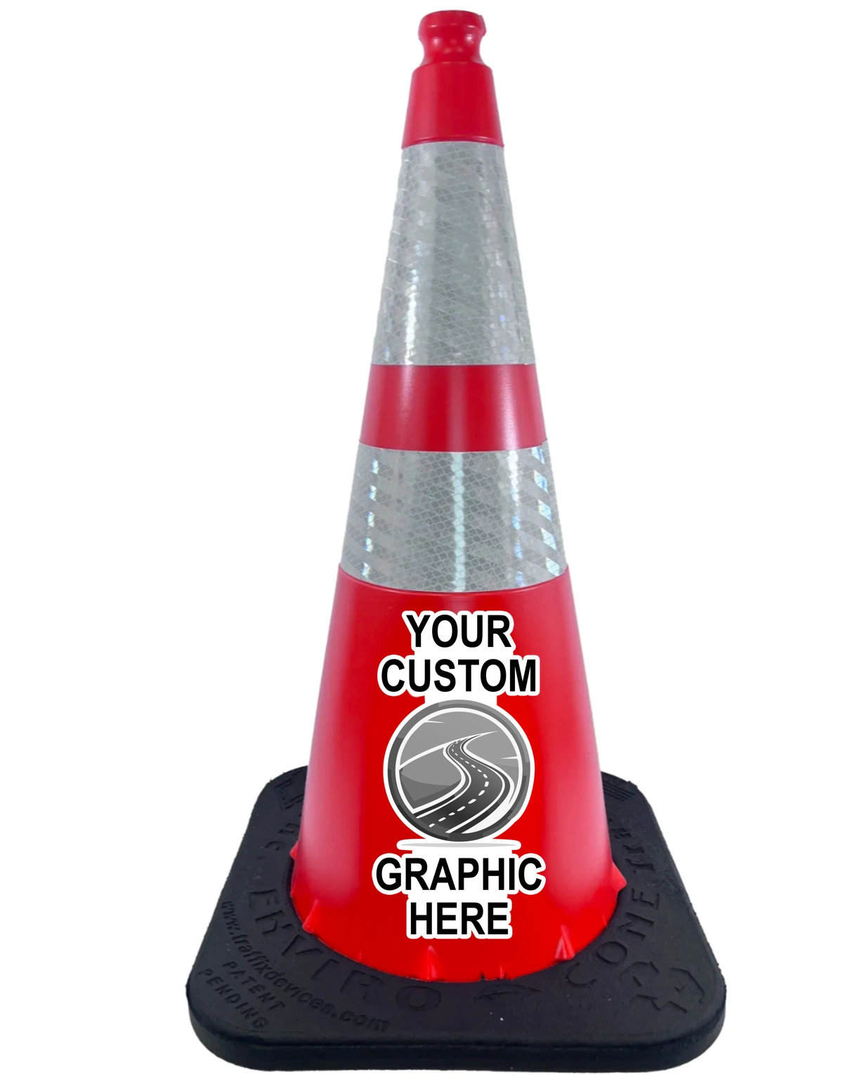 28\", 7.0 Lb., Traffix Devices Enviro-Cone® Traffic Cone, 6\" \u0026 4\" Reflective Collars, Orange \u0026 Single Color Custom Graphic