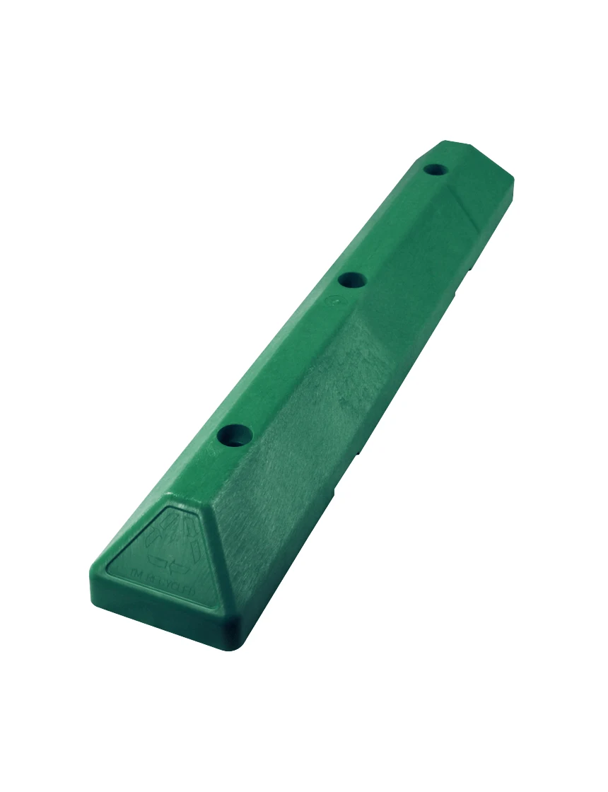 3 foot EV Green Recycled Plastic Commercial Parking Block with 14\" Galvanized Rebar Steel Spikes