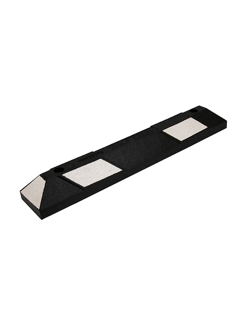 3 ft recycled rubber parking block with hardware 12 in galvanized steel spikes asphalt or gravel black white reflective