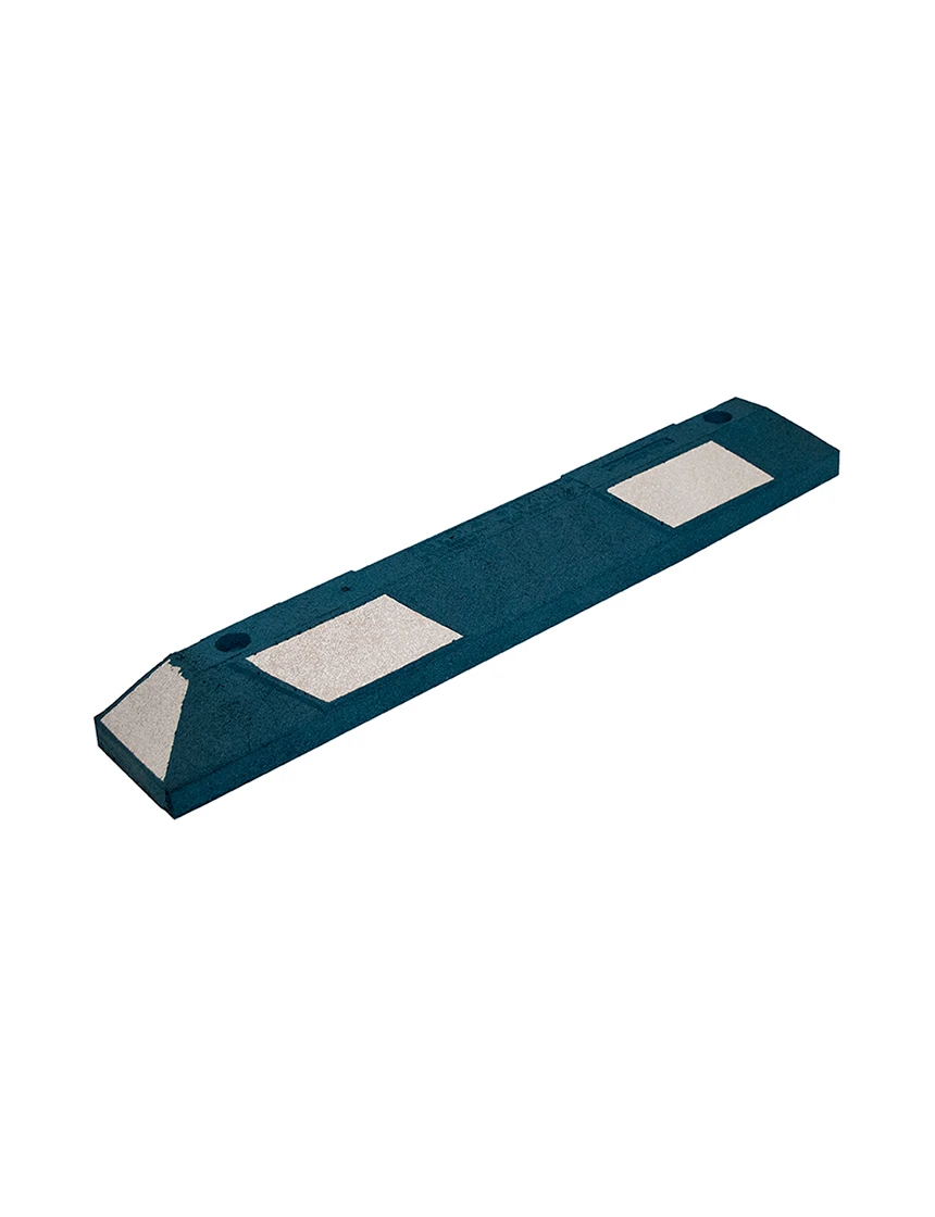 3 ft recycled rubber parking block with hardware 8 in lag anchor blue white reflective