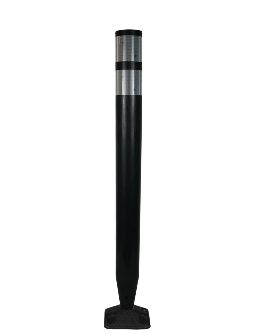 36\" Black Round \u0027U Flex\u0027 Delineator w/ 2 White Reflective Collars \u0026 Asphalt Mounting Hardware