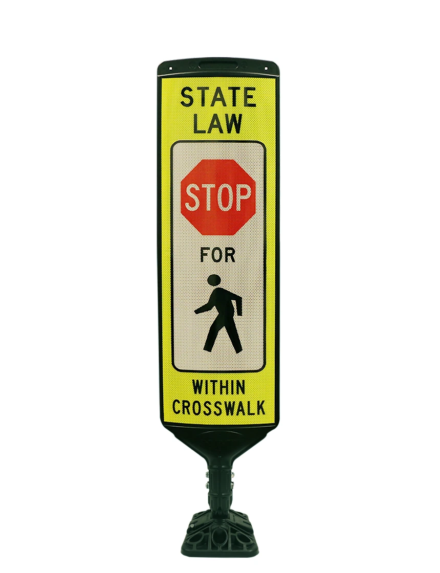 36\" x 12\" Economy, Reboundable, \"STATE LAW STOP FOR PEDESTRIANS\", Double Sided, Fixed Mounting Hardware for Asphalt Included
