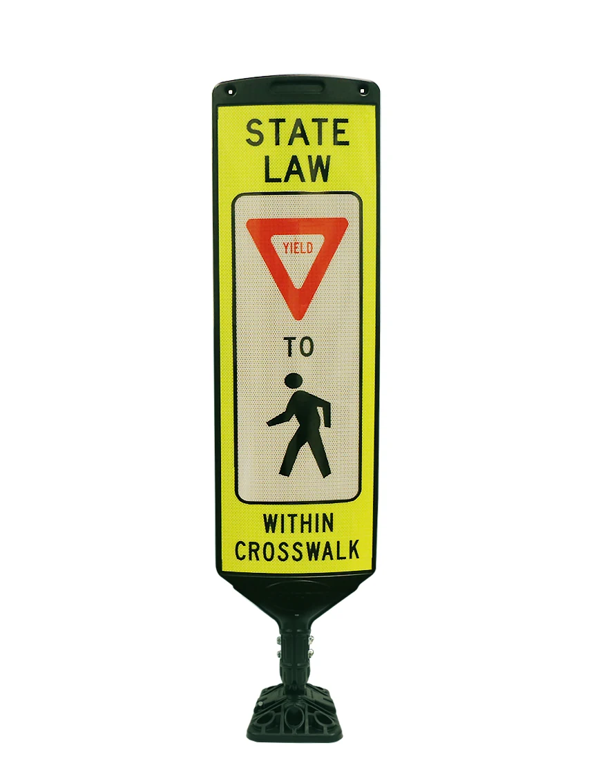 36\" x 12\" Economy, Reboundable, \"STATE LAW YIELD TO PEDESTRIANS\", Double Sided, Fixed Mounting Hardware for Asphalt Included