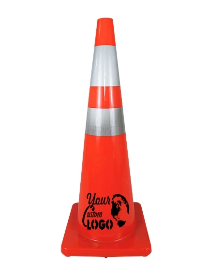 Solid Orange, 36\", 9 Lb., Economy Cone w/6\" \u0026 4\" Reflective Collars with Full Color Graphic