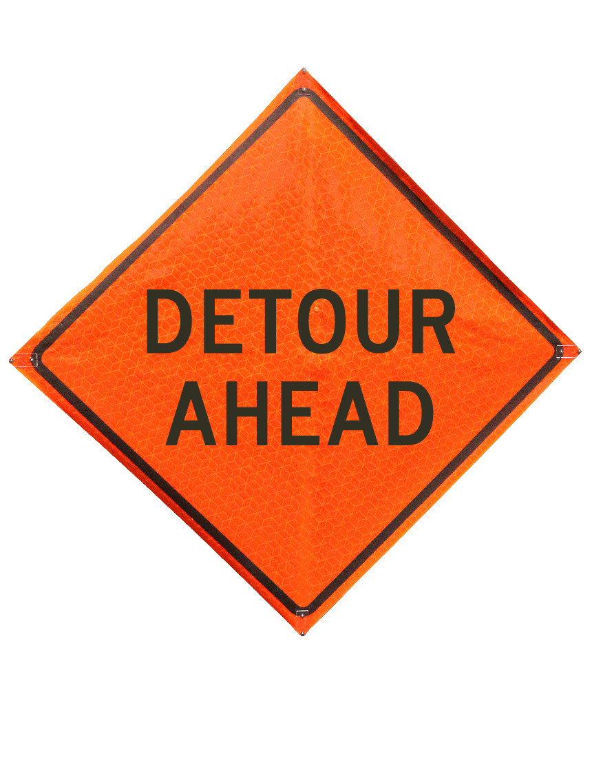 36\", Heavy Duty, Marathon Reflective Roll Up Sign, DETOUR AHEAD