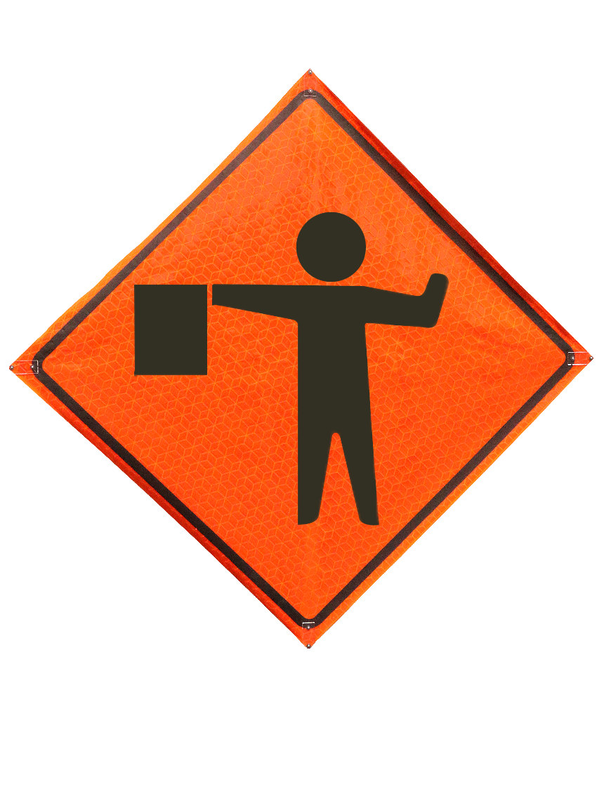 36\", Heavy Duty, Marathon Reflective Roll Up Sign, FLAGGER WITH FLAG SYMBOL
