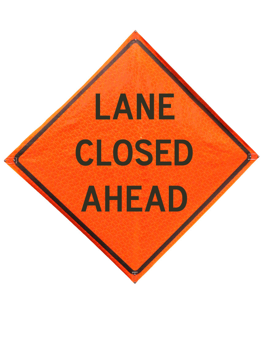 36\", Heavy Duty, Marathon Reflective Roll Up Sign, LANE CLOSED AHEAD