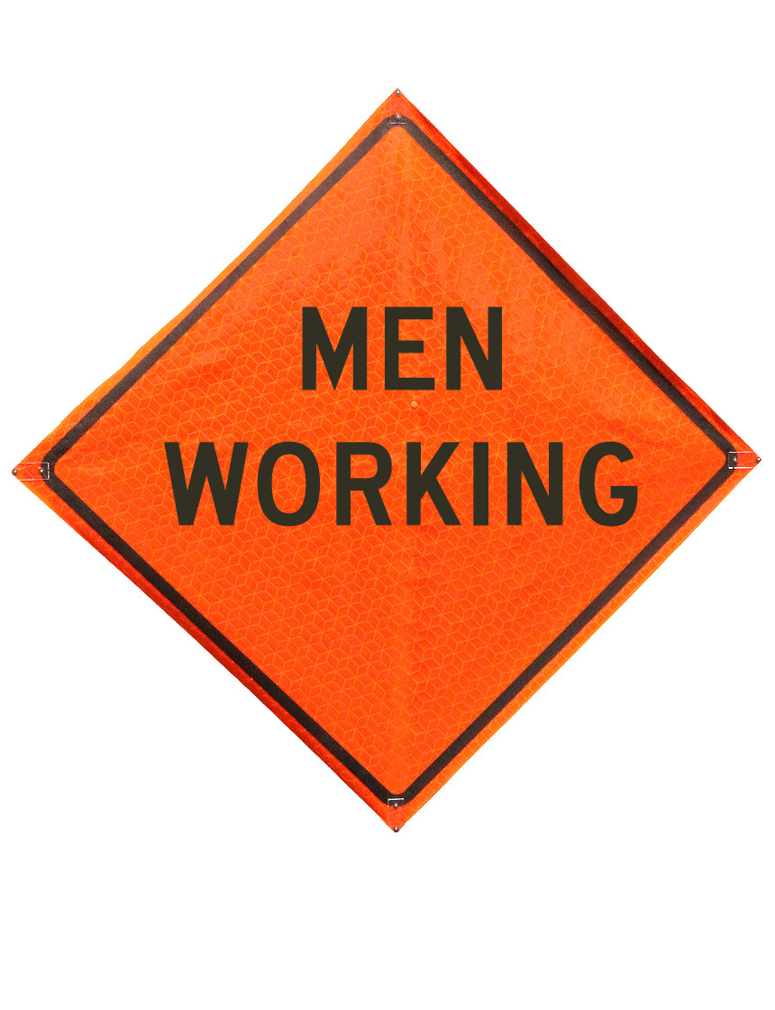 36\", Heavy Duty, Marathon Reflective Roll Up Sign, MEN WORKING (TEXT)