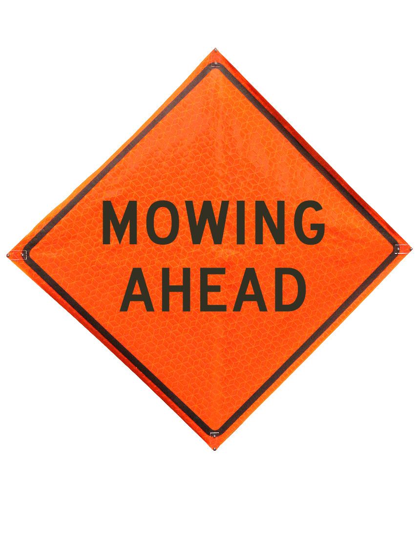 36\", Heavy Duty, Marathon Reflective Roll Up Sign, MOWING AHEAD