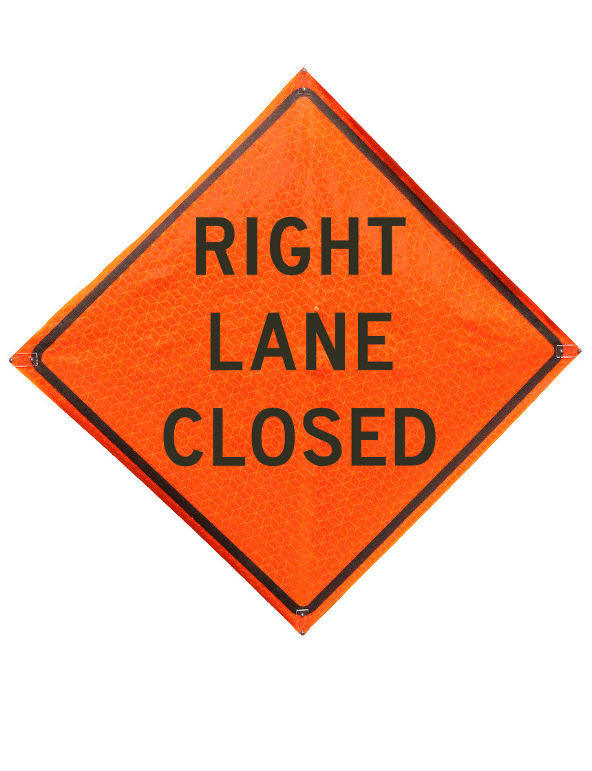 36\", Heavy Duty, Marathon Reflective Roll Up Sign, RIGHT LANE CLOSED
