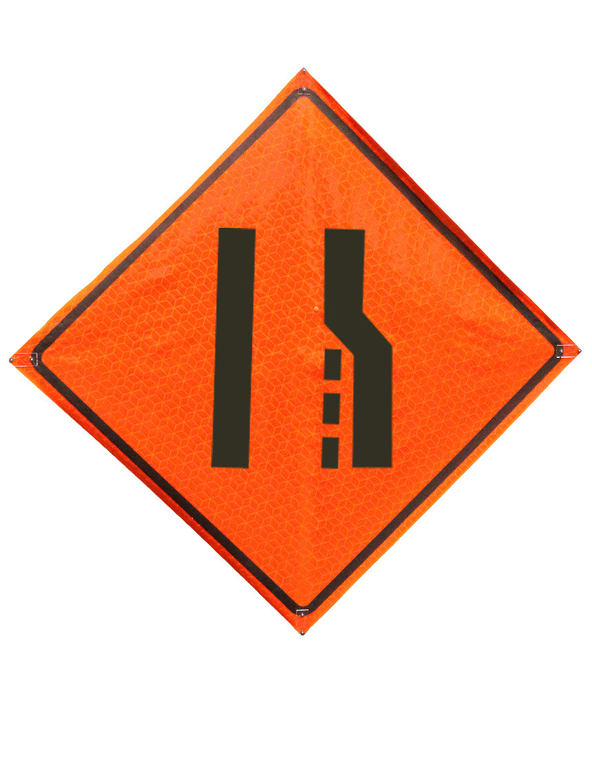 36\", Heavy Duty, Marathon Reflective Roll Up Sign, RIGHT LANE ENDING SYMBOL