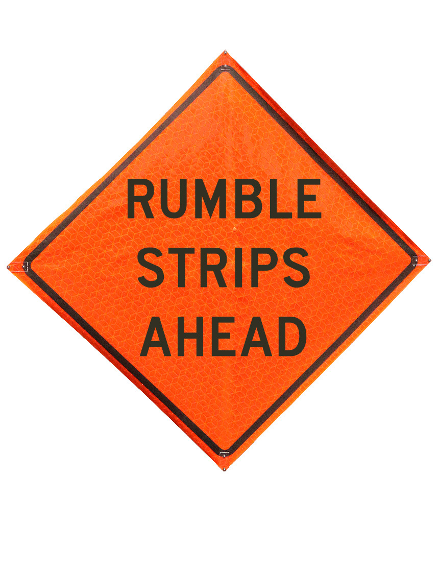 36\", Heavy Duty, Marathon Reflective Roll Up Sign, RUMBLE STRIPS AHEAD