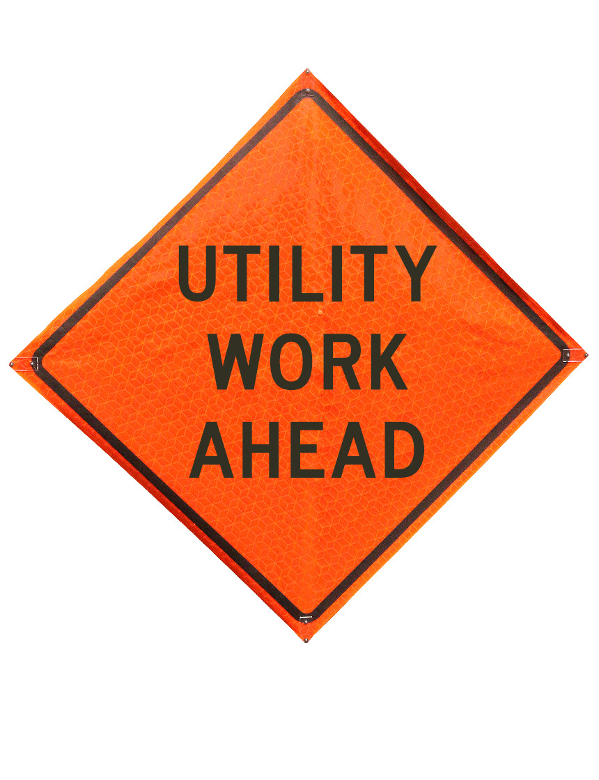 36\", Heavy Duty, Marathon Reflective Roll Up Sign, UTILITY WORK AHEAD
