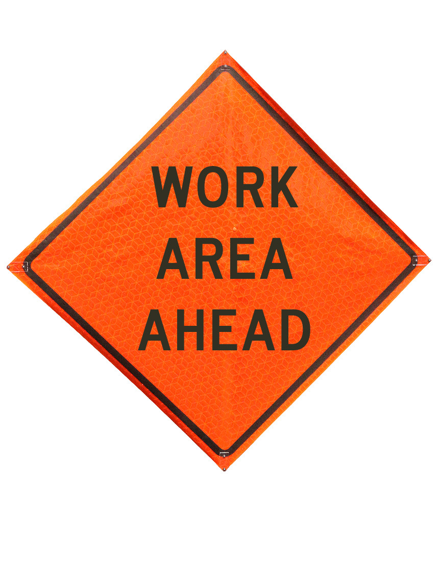 36\", Heavy Duty, Marathon Reflective Roll Up Sign, WORK AREA AHEAD