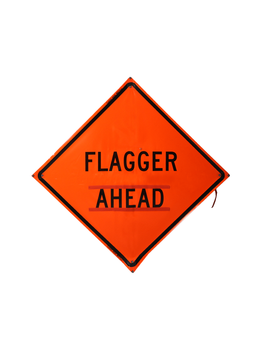 36\", Heavy Duty, Non-Reflective Roll Up Sign w/ Velcro for Overlays, FLAGGER AHEAD (TEXT)