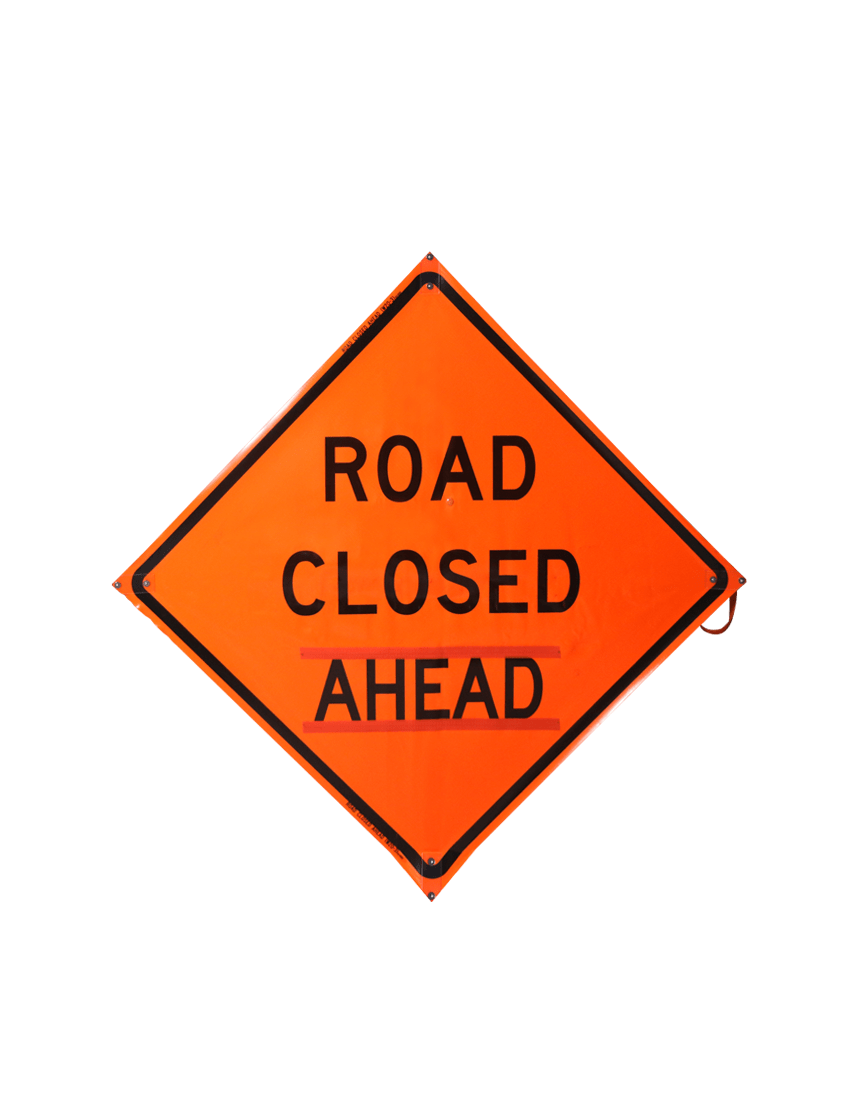 36\", Heavy Duty, Non-Reflective Roll Up Sign w/ Velcro for Overlays, ROAD CLOSED AHEAD