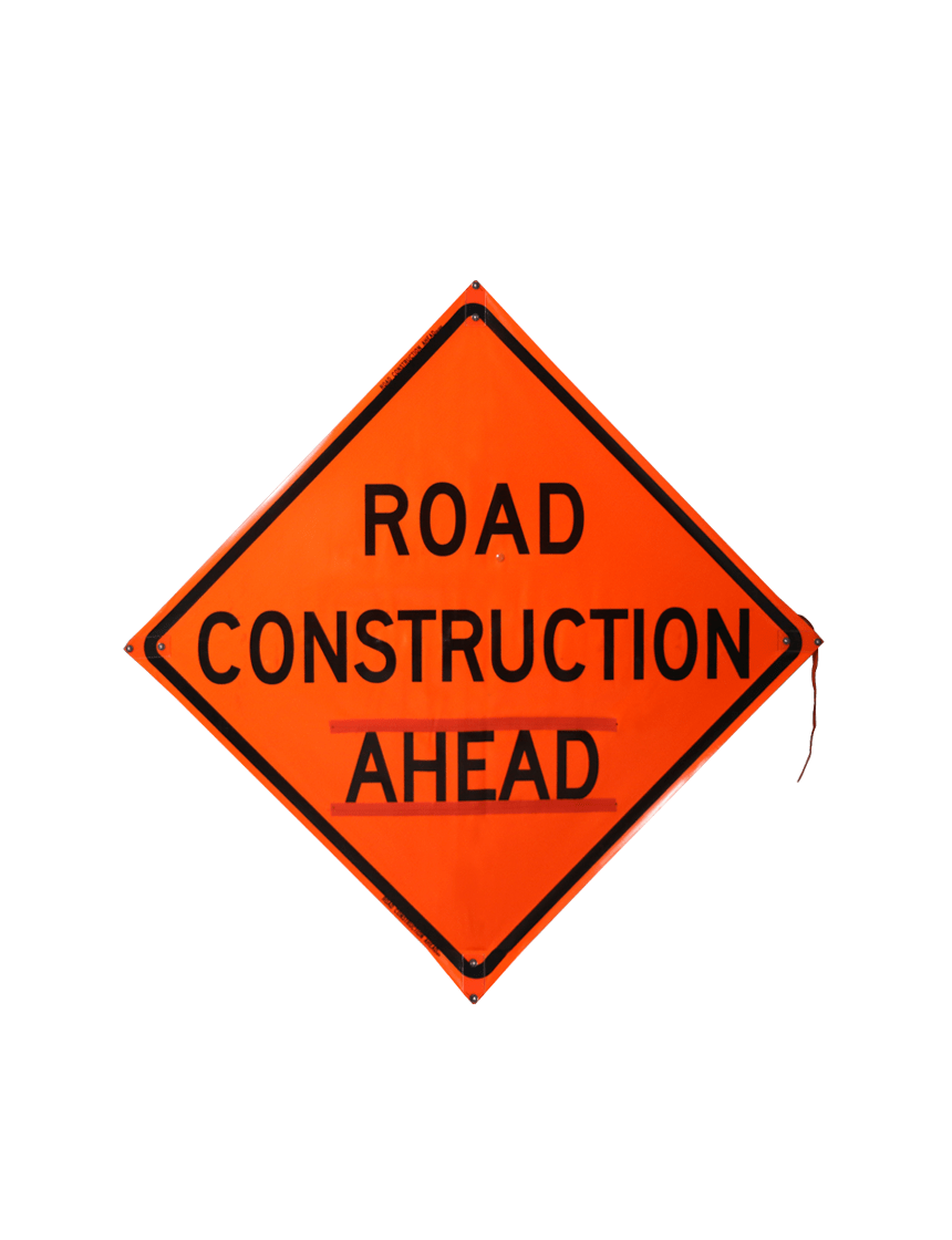 36\", Heavy Duty, Non-Reflective Roll Up Sign w/ Velcro for Overlays, ROAD CONSTRUCTION AHEAD