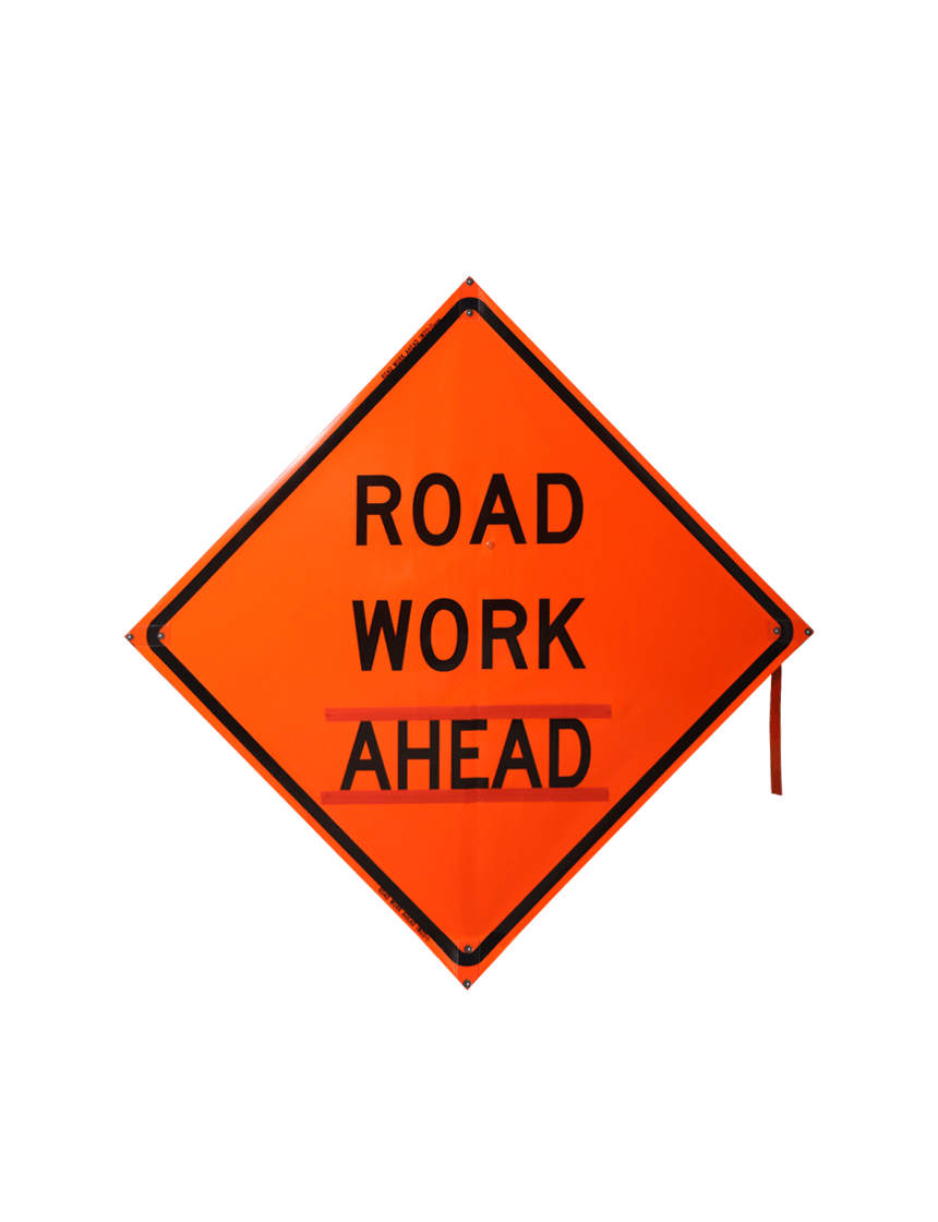 36\", Heavy Duty, Non-Reflective Roll Up Sign w/ Velcro for Overlays, ROAD WORK AHEAD