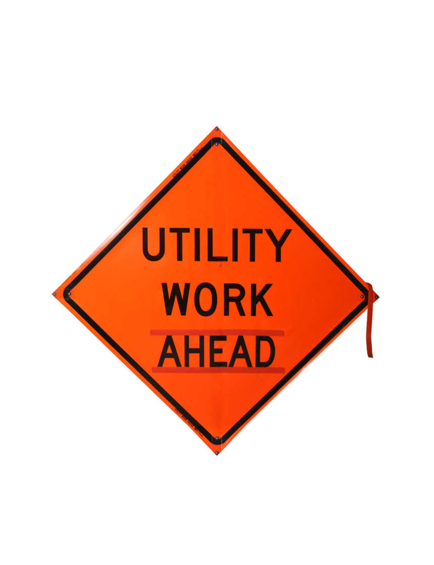 36\", Heavy Duty, Non-Reflective Roll Up Sign w/ Velcro for Overlays, UTILITY WORK AHEAD