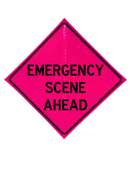 36\" Heavy Duty, Pink Reflective Roll Up Sign, EMERGENCY SCENE AHEAD
