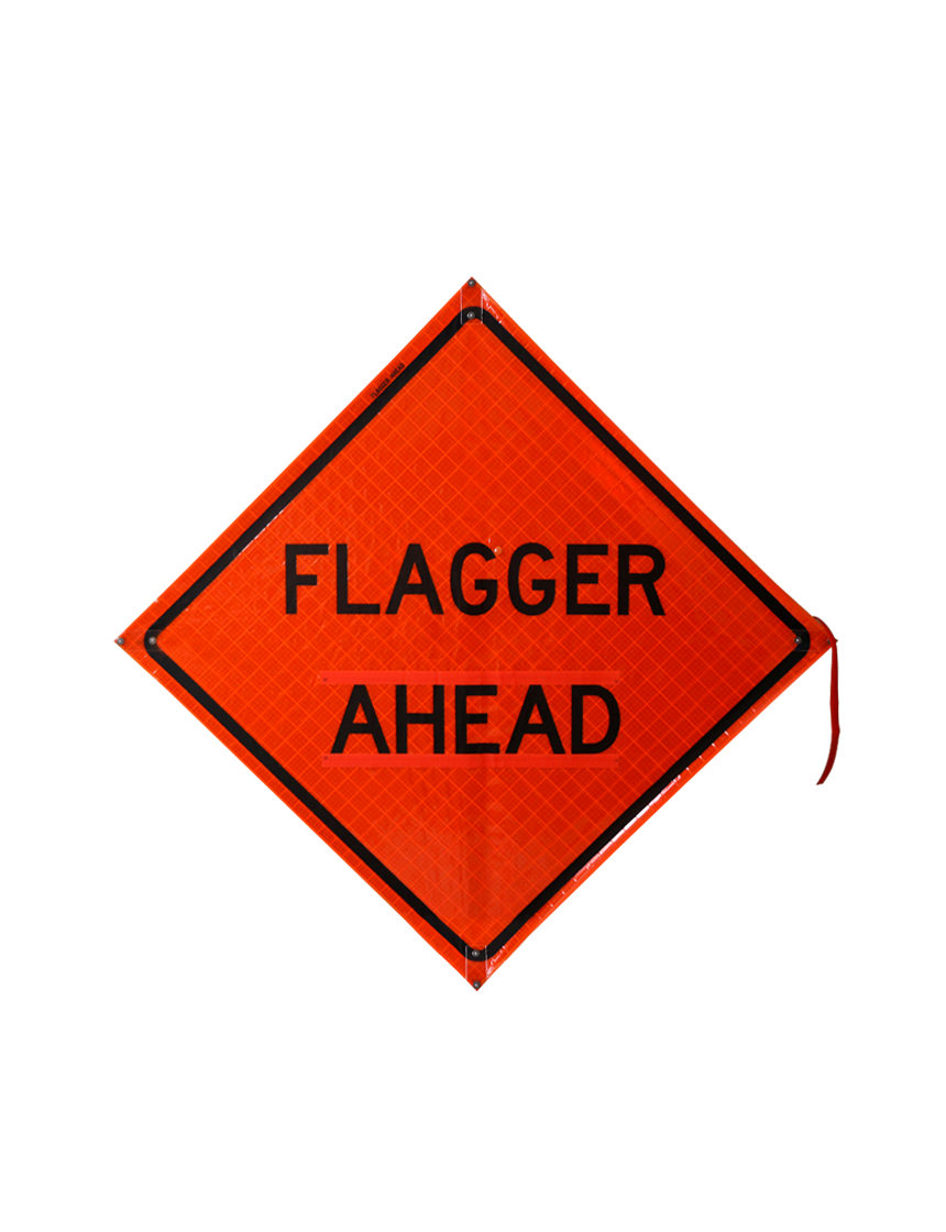 36\", Heavy Duty, Reflective Roll Up Sign w/ Velcro for Overlays, FLAGGER AHEAD (TEXT)