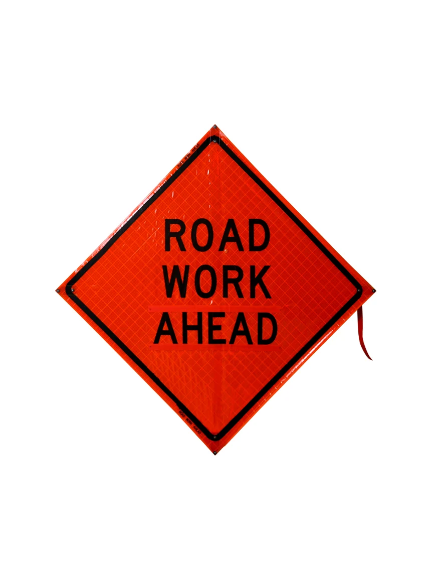 36\", Heavy Duty, Reflective Roll Up Sign w/ Velcro for Overlays, ROAD WORK AHEAD