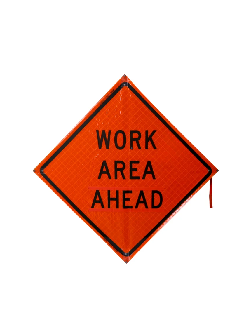36\", Heavy Duty, Reflective Roll Up Sign w/ Velcro for Overlays, WORK AREA AHEAD