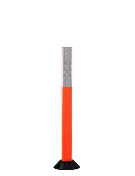 36\" Orange Cloverleaf Delineator with 2\" by 10\" White Reflective Collar \u0026 Asphalt Mounting Hardware