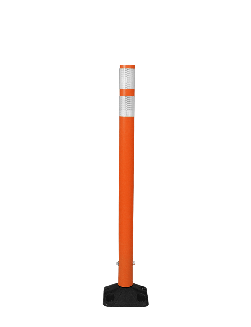 36\" Orange Round Delineator w/ Black Base \u0026 2 White Reflective Collars \u0026 Asphalt Mounting Hardware