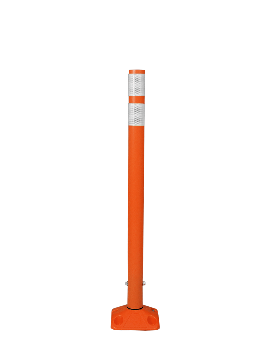36\" Orange Round Delineator w/ Orange Base \u0026 2 White Reflective Collars \u0026 Asphalt Mounting Hardware