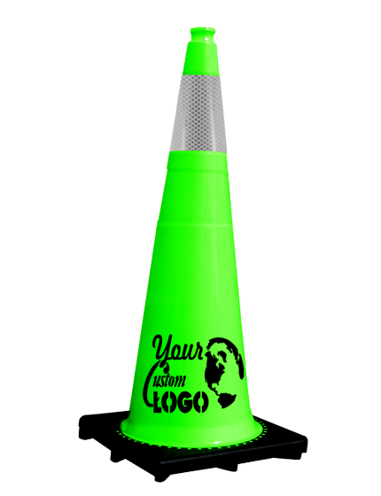 Lime 36\" 10 lbs JBC Black Base Traffic Cone with 6\" Collar with Single Color Graphic