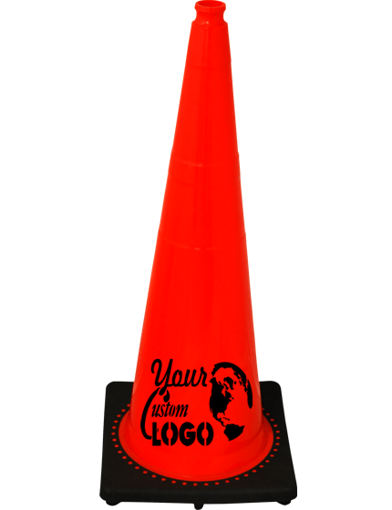 Orange 36\" 12 lbs JBC Black Base Traffic Cone with Full Color Graphic