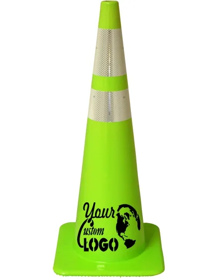 Lime 36\" Traffic Cone w/ 6\" \u0026 4\" Reflective Collars with Single Color Graphic