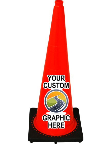 Orange 36\" 12 lbs JBC Black Base Traffic Cone with Full Color Graphic