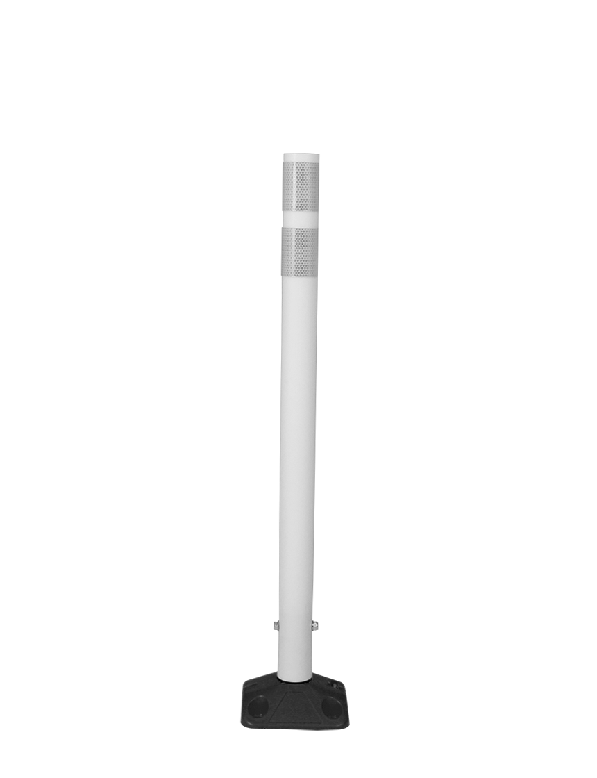 36\" White Round Delineator w/ Black Base \u0026 2 White Reflective Collars \u0026 Adhesive Mounting