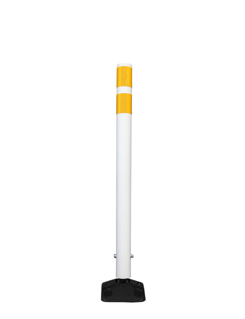 36\" White Round Delineator w/ Black Base \u0026 2 Yellow Reflective Collars \u0026 Concrete Mounting Hardware